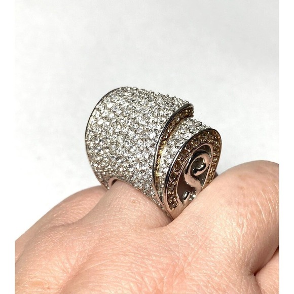 925 Sterling Silver Scroll Ring CZs Chunky Statement Size 8 20.70g - Picture 7 of 16